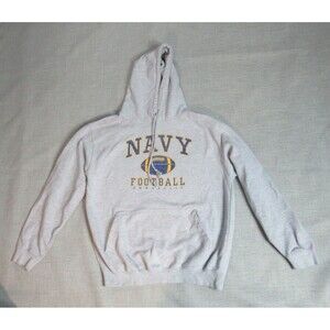 AWDis All We Do is Hoodie Mens Large Gray NAVY Football Fleece Hooded Sweatshirt
